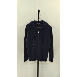 Quince Women Mongolian Cashmere Full-Zip Hoodie TRUE Navy Sleeved Top S